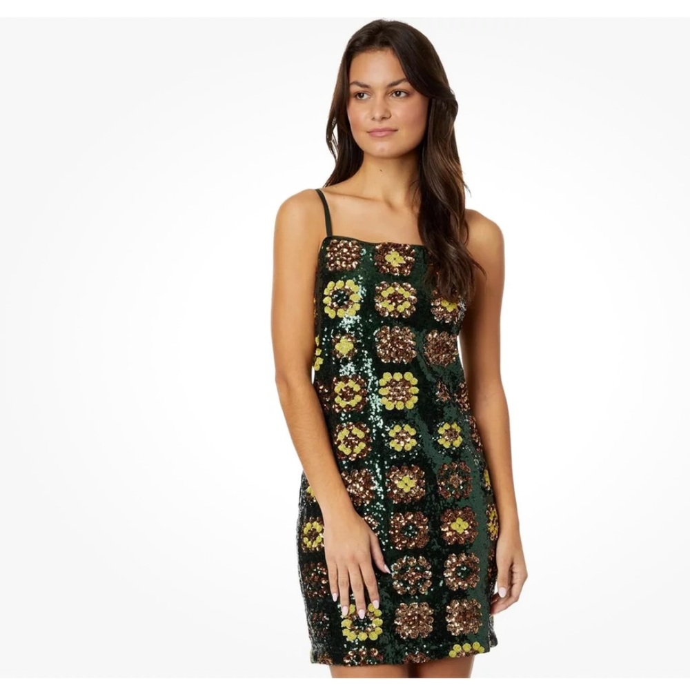 JOHNNY WAS Women’s Gemini Green Floral Sequin Party Boho Mini Dress NWT XL